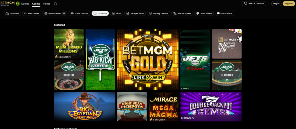 Betmgm casino New Jersey slot games