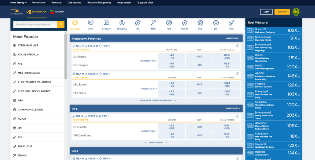 Betrivers NJ sportsbook interface