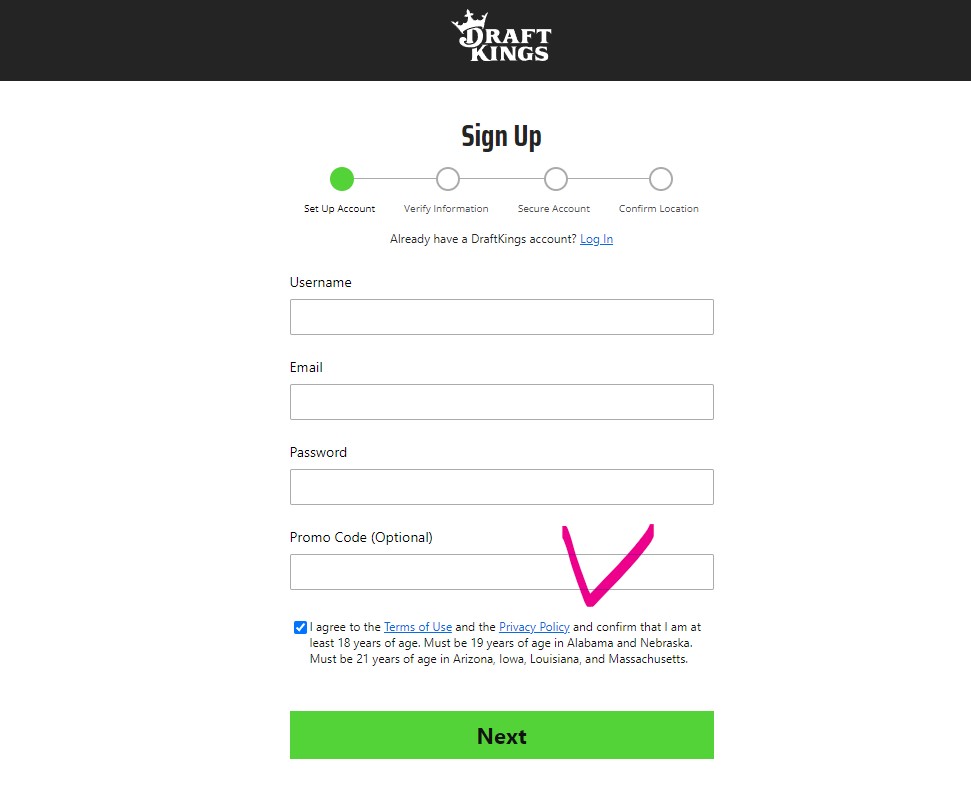 DraftKings Casino NJ Promo Code Form