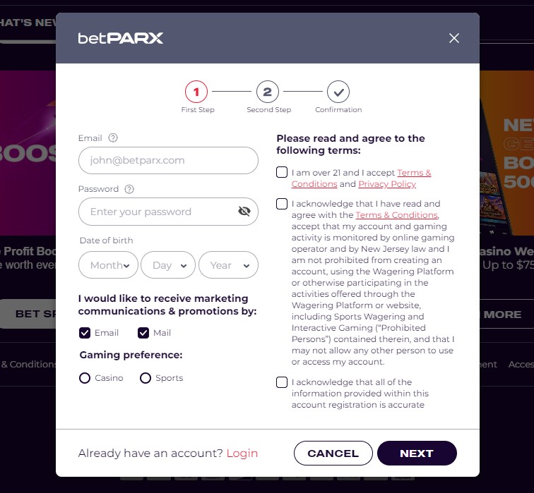 betPARX sign up code claim NJ