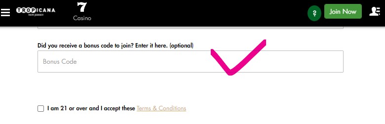 Tropicana online casino bonus code NJ